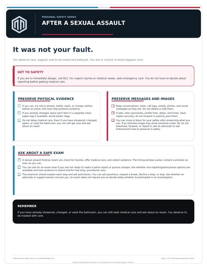 Preview of After a Sexual Assault: What to Know and Where to Get Help PDF