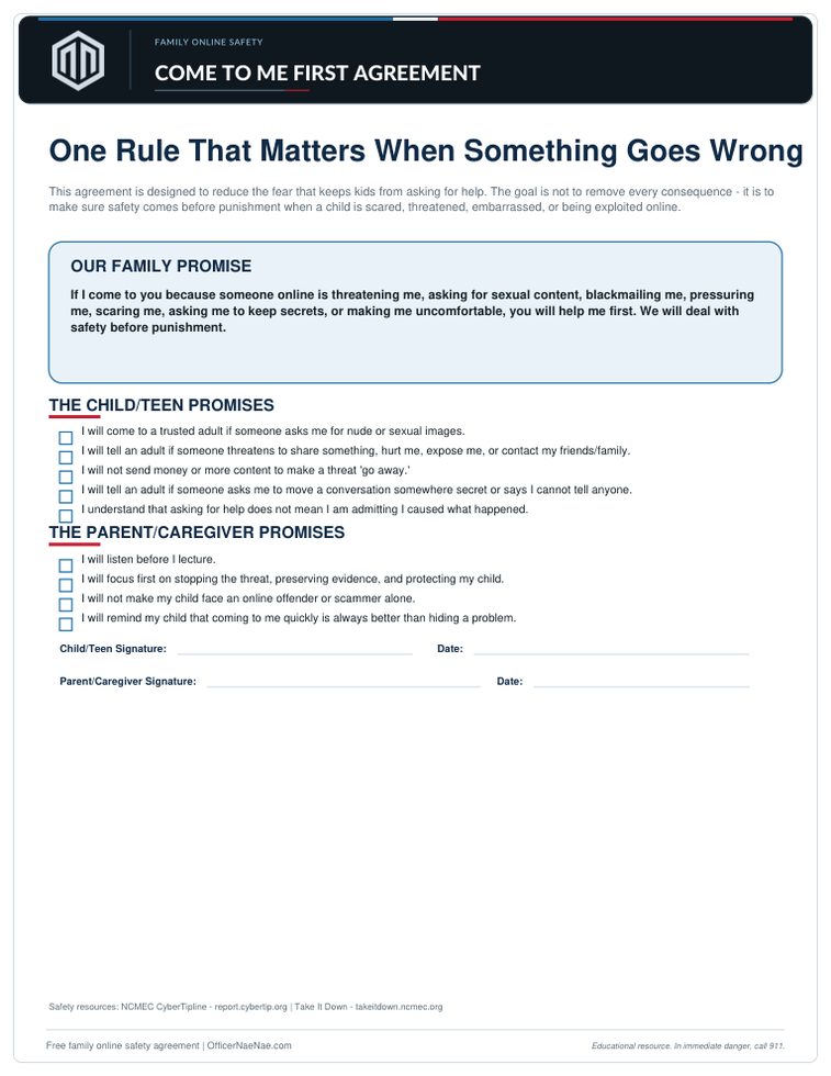 Preview of Come To Me First Family Online Safety Agreement PDF
